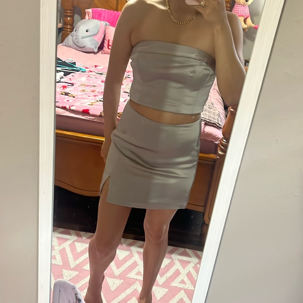 Wild fable silver silk skirt set NWT